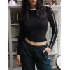 imageREORIA Womens Color Block Workout Long Sleeve Crop Tops Trendy Slim Fitted Striped Shirts Teen Girl Clothes 2025Black
