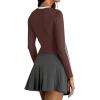 imageREORIA Womens Color Block Workout Long Sleeve Crop Tops Trendy Slim Fitted Striped Shirts Teen Girl Clothes 2025Dark Coffee