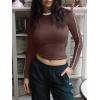 imageREORIA Womens Color Block Workout Long Sleeve Crop Tops Trendy Slim Fitted Striped Shirts Teen Girl Clothes 2025Dark Coffee