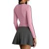 imageREORIA Womens Color Block Workout Long Sleeve Crop Tops Trendy Slim Fitted Striped Shirts Teen Girl Clothes 2025Light Pink