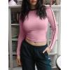imageREORIA Womens Color Block Workout Long Sleeve Crop Tops Trendy Slim Fitted Striped Shirts Teen Girl Clothes 2025Light Pink