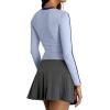 imageREORIA Womens Color Block Workout Long Sleeve Crop Tops Trendy Slim Fitted Striped Shirts Teen Girl Clothes 2025Sky Blue