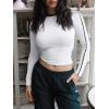 imageREORIA Womens Color Block Workout Long Sleeve Crop Tops Trendy Slim Fitted Striped Shirts Teen Girl Clothes 2025White