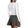 imageREORIA Womens Color Block Workout Long Sleeve Crop Tops Trendy Slim Fitted Striped Shirts Teen Girl Clothes 2025White