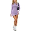imageREORIA Womens Fall Casual Front Zipper Long Sleeve Dress Trendy Bodycon Mini Dresses for Women 2025Violet
