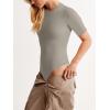 imageREORIA Womens Fashion Crew Neck Short Sleeve Double Lined TShirts Basic Going Out Bodysuit TopsAntique Pewter