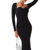 imageREORIA Womens Long Sleeve Inverted Trapezoid Cross Neck Mermaid Dress 2025 FallWinter Designer CollectionBlack