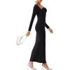 imageREORIA Womens Long Sleeve Inverted Trapezoid Cross Neck Mermaid Dress 2025 FallWinter Designer CollectionBlack