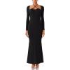 imageREORIA Womens Long Sleeve Inverted Trapezoid Cross Neck Mermaid Dress 2025 FallWinter Designer CollectionBlack