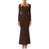 imageREORIA Womens Long Sleeve Inverted Trapezoid Cross Neck Mermaid Dress 2025 FallWinter Designer CollectionCocoa