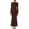 imageREORIA Womens Long Sleeve Inverted Trapezoid Cross Neck Mermaid Dress 2025 FallWinter Designer CollectionCocoa