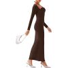 imageREORIA Womens Long Sleeve Inverted Trapezoid Cross Neck Mermaid Dress 2025 FallWinter Designer CollectionCocoa