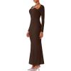 imageREORIA Womens Long Sleeve Inverted Trapezoid Cross Neck Mermaid Dress 2025 FallWinter Designer CollectionCocoa