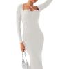 imageREORIA Womens Long Sleeve Inverted Trapezoid Cross Neck Mermaid Dress 2025 FallWinter Designer CollectionGrey