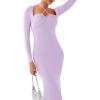 imageREORIA Womens Long Sleeve Inverted Trapezoid Cross Neck Mermaid Dress 2025 FallWinter Designer CollectionLavender
