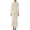 imageREORIA Womens Long Sleeve Inverted Trapezoid Cross Neck Mermaid Dress 2025 FallWinter Designer CollectionNude