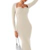imageREORIA Womens Long Sleeve Inverted Trapezoid Cross Neck Mermaid Dress 2025 FallWinter Designer CollectionNude