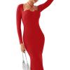imageREORIA Womens Long Sleeve Inverted Trapezoid Cross Neck Mermaid Dress 2025 FallWinter Designer CollectionRed