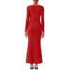 imageREORIA Womens Long Sleeve Inverted Trapezoid Cross Neck Mermaid Dress 2025 FallWinter Designer CollectionRed