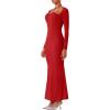 imageREORIA Womens Long Sleeve Inverted Trapezoid Cross Neck Mermaid Dress 2025 FallWinter Designer CollectionRed