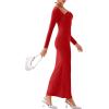 imageREORIA Womens Long Sleeve Inverted Trapezoid Cross Neck Mermaid Dress 2025 FallWinter Designer CollectionRed