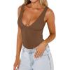 imageREORIA Womens Sexy Plunge Deep V Neck Sleeveless V Backless Trendy Y2k Going Out Bodysuits Tank TopsCoffee