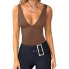 imageREORIA Womens Sexy Plunge Deep V Neck Sleeveless V Backless Trendy Y2k Going Out Bodysuits Tank TopsCoffee