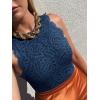 imageREORIA Womens Sexy Sleeveless Racer Back Halter Neck Lace Y2K Trendy Bodysuit Tank TopsNavy Blue