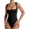 imageREORIA Womens Sexy Sleeveless Square Neck Mesh Sheer Double Lined 2025 Trendy Going Out Bodysuit TopsBlack