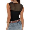 imageREORIA Womens Sexy Sleeveless Square Neck Mesh Sheer Double Lined 2025 Trendy Going Out Bodysuit TopsBlack
