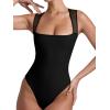 imageREORIA Womens Sexy Sleeveless Square Neck Mesh Sheer Double Lined 2025 Trendy Going Out Bodysuit TopsBlack