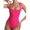 imageREORIA Womens Sexy Sleeveless Square Neck Mesh Sheer Double Lined 2025 Trendy Going Out Bodysuit TopsNeon Rose Red