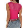 imageREORIA Womens Sexy Sleeveless Square Neck Mesh Sheer Double Lined 2025 Trendy Going Out Bodysuit TopsNeon Rose Red