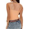 imageREORIA Womens Sexy Sleeveless Square Neck Mesh Sheer Double Lined 2025 Trendy Going Out Bodysuit TopsPeach Fuzz
