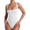 imageREORIA Womens Sexy Sleeveless Square Neck Mesh Sheer Double Lined 2025 Trendy Going Out Bodysuit TopsWhite