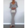 imageREORIA Womens Sexy Soft Lounge Ribbed Long Dress Elegant Long Sleeve Deep V Neck Bodycon Maxi DressesLight Grey