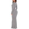 imageREORIA Womens Sexy Soft Lounge Ribbed Long Dress Elegant Long Sleeve Deep V Neck Bodycon Maxi DressesLight Grey