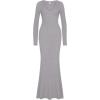 imageREORIA Womens Sexy Soft Lounge Ribbed Long Dress Elegant Long Sleeve Deep V Neck Bodycon Maxi DressesLight Grey