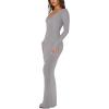 imageREORIA Womens Sexy Soft Lounge Ribbed Long Dress Elegant Long Sleeve Deep V Neck Bodycon Maxi DressesLight Grey