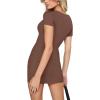 imageREORIA Womens Sexy Square Neck Bodycon Short Dress Elegant Basic Short Sleeve Ribbed Party Club Mini DressCoffee
