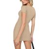 imageREORIA Womens Sexy Square Neck Bodycon Short Dress Elegant Basic Short Sleeve Ribbed Party Club Mini DressKhaki