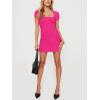 imageREORIA Womens Sexy Square Neck Bodycon Short Dress Elegant Basic Short Sleeve Ribbed Party Club Mini DressRose Red