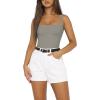 imageREORIA Womens Sexy Square Neck Sleeveless Backless Seamless Double Lined Bodysuits Tank TopsAntique Pewter