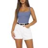 imageREORIA Womens Sexy Square Neck Sleeveless Backless Seamless Double Lined Bodysuits Tank TopsBlue Nova