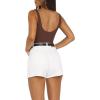 imageREORIA Womens Sexy Square Neck Sleeveless Backless Seamless Double Lined Bodysuits Tank TopsCoffee