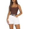 imageREORIA Womens Sexy Square Neck Sleeveless Backless Seamless Double Lined Bodysuits Tank TopsCoffee