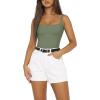 imageREORIA Womens Sexy Square Neck Sleeveless Backless Seamless Double Lined Bodysuits Tank TopsDark Green