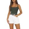 imageREORIA Womens Sexy Square Neck Sleeveless Backless Seamless Double Lined Bodysuits Tank TopsGrey