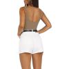 imageREORIA Womens Sexy Square Neck Sleeveless Backless Seamless Double Lined Bodysuits Tank TopsKhaki