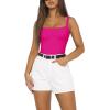 imageREORIA Womens Sexy Square Neck Sleeveless Backless Seamless Double Lined Bodysuits Tank TopsNeon Rose Red